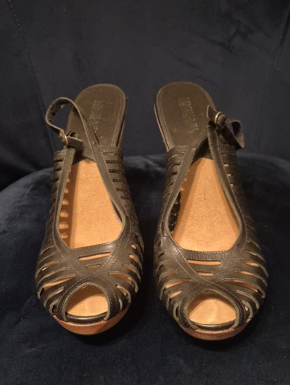MICHAEL Michael Kors Black Leather Peep-Toe Slingback Sandals